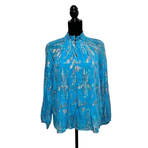 Lilly Pulitzer Galiana Silk Top Ocean Breeze Size M - Picture 4 of 16